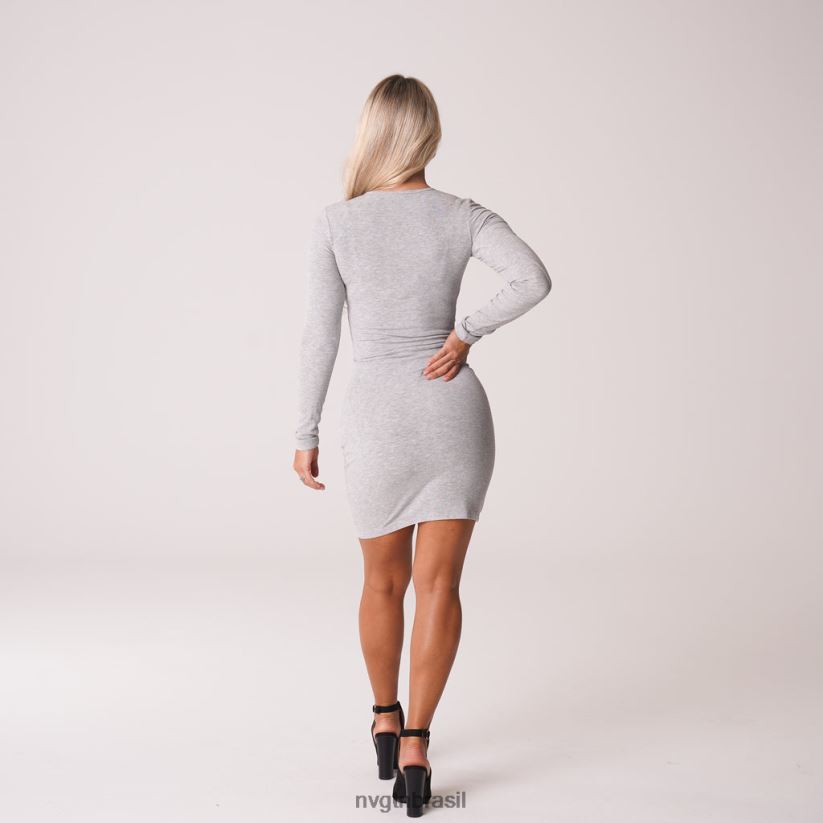 NVGTN estilo de vida mulheres vestido midi canelado easy daze cinza NNJ66L724