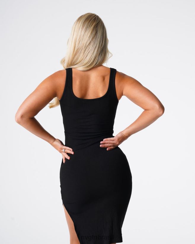 NVGTN estilo de vida mulheres vestido midi com recorte dourado preto NNJ66L716