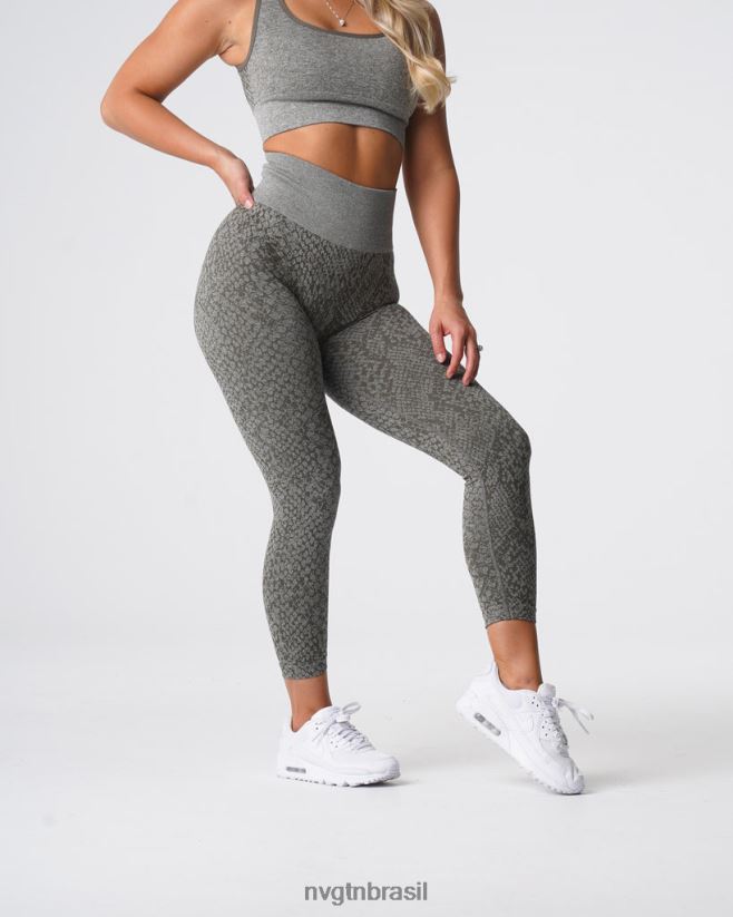 NVGTN fitness mulheres legging sem costura de pele de cobra verde cáqui NNJ66L686