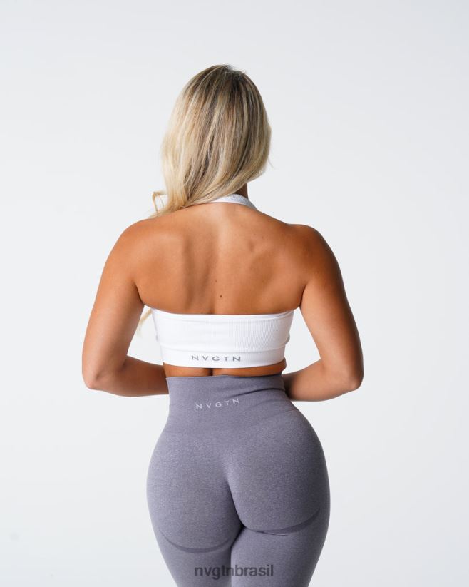 NVGTN fitness mulheres sutiã halter sem costura com nervuras ilimitadas branco NNJ66L115