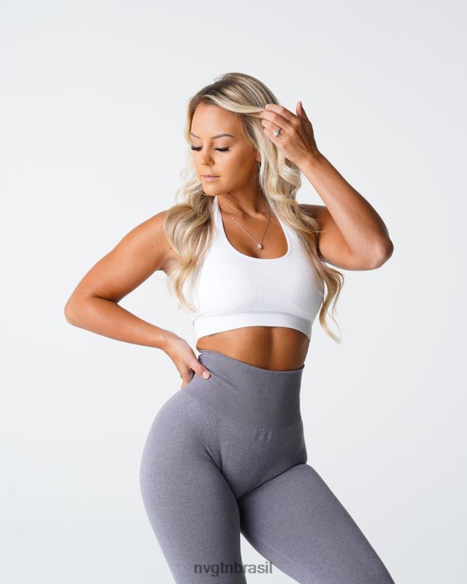 NVGTN fitness mulheres sutiã halter sem costura com nervuras ilimitadas branco NNJ66L115