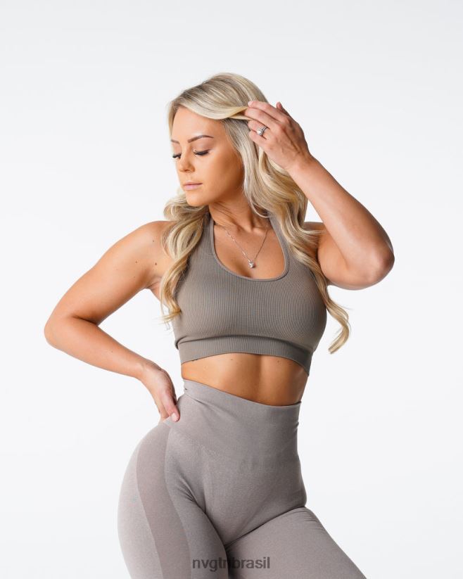 NVGTN fitness mulheres sutiã halter sem costura com nervuras ilimitadas cinza NNJ66L147