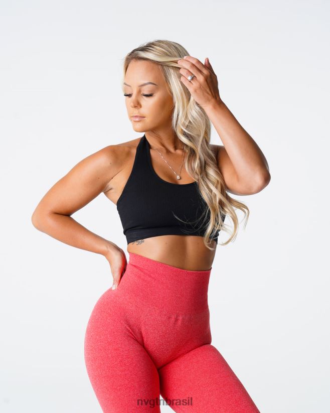 NVGTN fitness mulheres sutiã halter sem costura com nervuras ilimitadas preto NNJ66L114