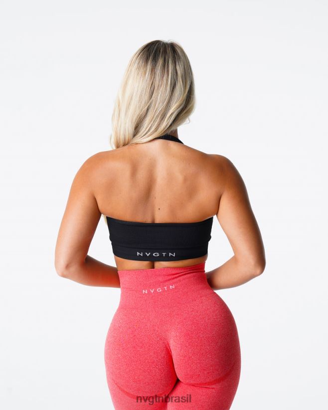 NVGTN fitness mulheres sutiã halter sem costura com nervuras ilimitadas preto NNJ66L114