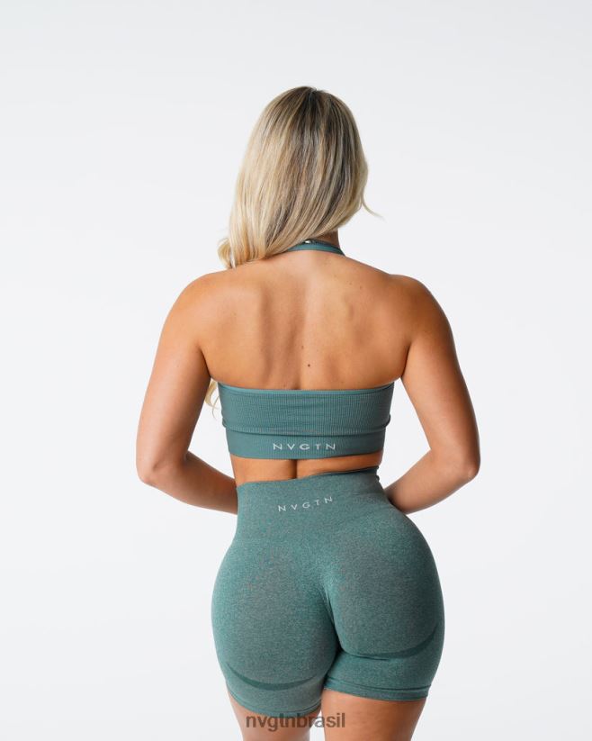 NVGTN fitness mulheres sutiã halter sem costura com nervuras ilimitadas verde floresta NNJ66L138
