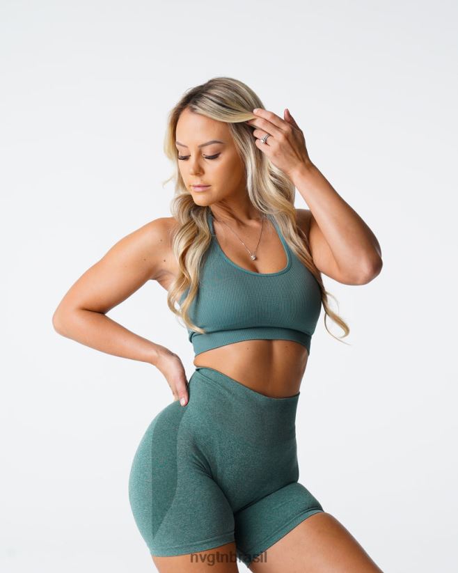 NVGTN fitness mulheres sutiã halter sem costura com nervuras ilimitadas verde floresta NNJ66L138