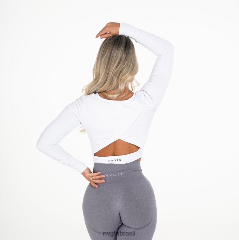 NVGTN fitness mulheres formar colheita de manga longa branco NNJ66L274